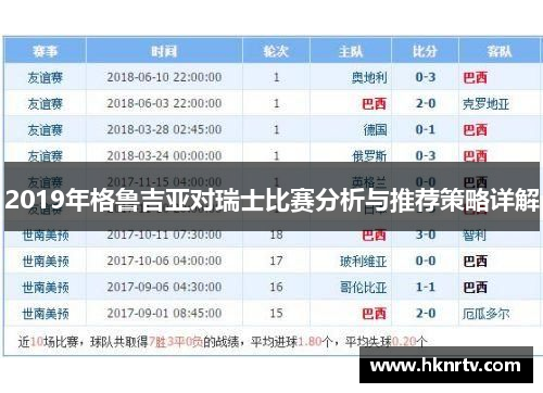 2019年格鲁吉亚对瑞士比赛分析与推荐策略详解